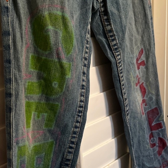 True Religion BILLY SEAT 33 Flap Pockets Written On Destroyed Distressed Frayed - Picture 10 of 11